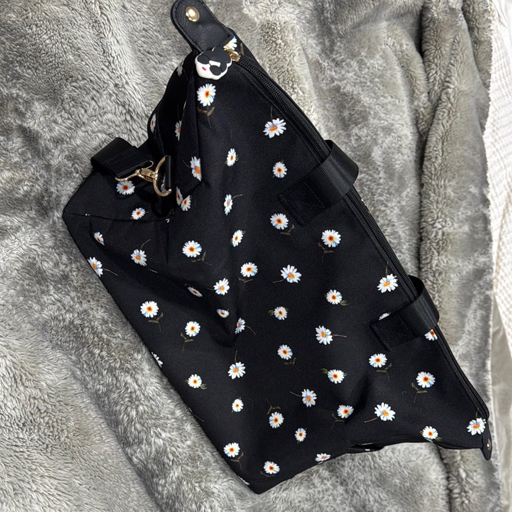 Black Daisy Print Tote Bag